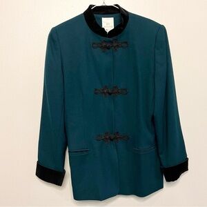 VTG Wool Green and Black Blazer with Structured Silhouette Womens Size 12